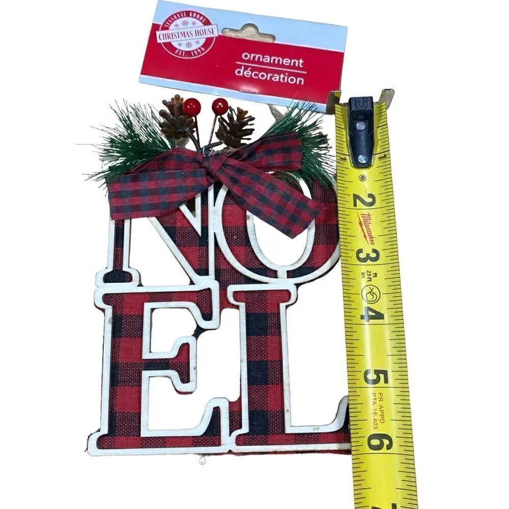 NWT Plaid Rustic Farmhouse Christmas Holiday Wood Framed Ornament Snow Hope Noel